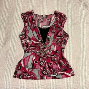 Pink Vintage Y2k Floral Babydoll Top Medium